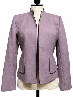 AMANDA SMITH PETITE Purple 100% Wool Blazer Jacket Size 4P Structured Career